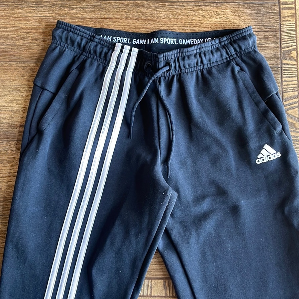 Adidas Black Track Pants with White Stripes